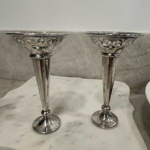 Vintage Birks Silver Plated Bud Vases Pair P.N.S. Elegant 5” Floral